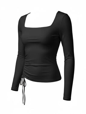 Foxy Jeans - LIKE NEW - Black Square-Neck Ruched Long Sleeve Top by Free People